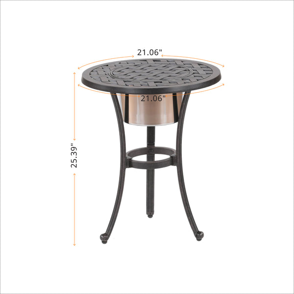 Sparta Outdoor 21-inch Round Bistro Table with Ice Bucket: All-Weather, Rust-Resistant and Durable Bistro Table for Patio, Garden, and Terrace