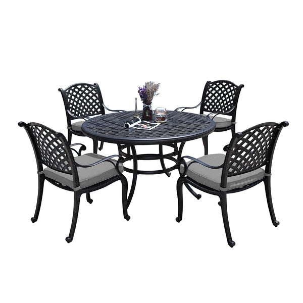 Sparta Stylish Outdoor 5-Piece Aluminum Dining Set with Cushion: Weather-Resistant, Classic, Durable and Comfortable Patio Furniture Set with Armchairs and Round Table