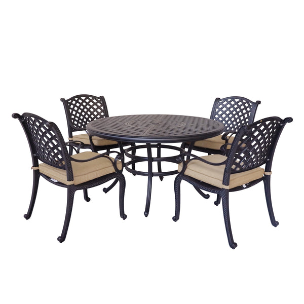 Sparta Stylish Outdoor 5-Piece Aluminum Dining Set with Cushion: Weather-Resistant, Classic, Durable and Comfortable Patio Furniture Set with Armchairs and Round Table
