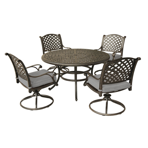 Sparta Stylish Outdoor 5-Piece Aluminum Dining Set with Cushion: Weather-Resistant, Classic, Durable and Comfortable Patio Furniture Set with Swivel Rockers and Round Table