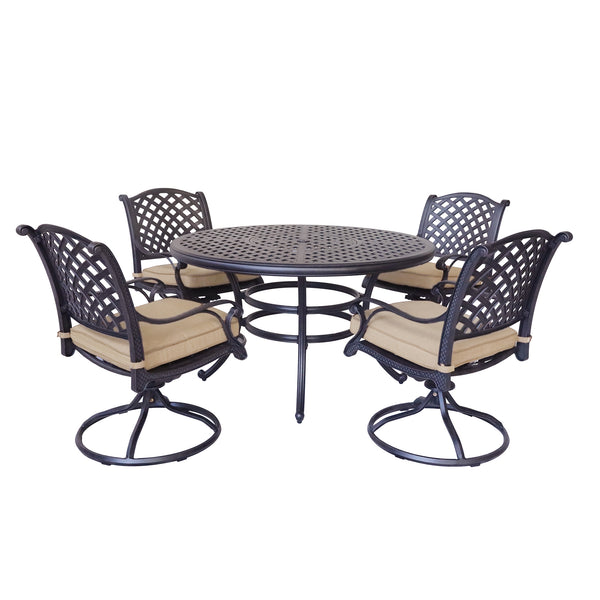 Sparta Stylish Outdoor 5-Piece Aluminum Dining Set with Cushion: Weather-Resistant, Classic, Durable and Comfortable Patio Furniture Set with Swivel Rockers and Round Table