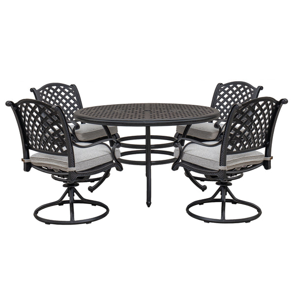 Sparta Stylish Outdoor 5-Piece Aluminum Dining Set with Cushion: Weather-Resistant, Classic, Durable and Comfortable Patio Furniture Set with Swivel Rockers and Round Table