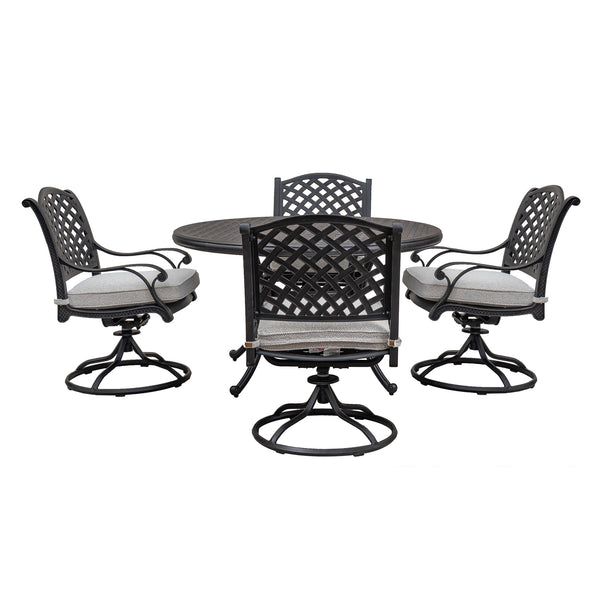 Sparta Stylish Outdoor 5-Piece Aluminum Dining Set with Cushion: Weather-Resistant, Classic, Durable and Comfortable Patio Furniture Set with Swivel Rockers and Round Table