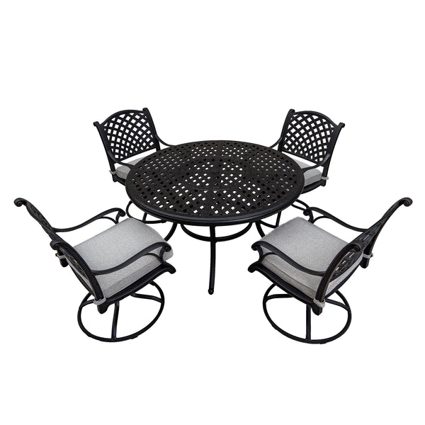Sparta Stylish Outdoor 5-Piece Aluminum Dining Set with Cushion: Weather-Resistant, Classic, Durable and Comfortable Patio Furniture Set with Swivel Rockers and Round Table
