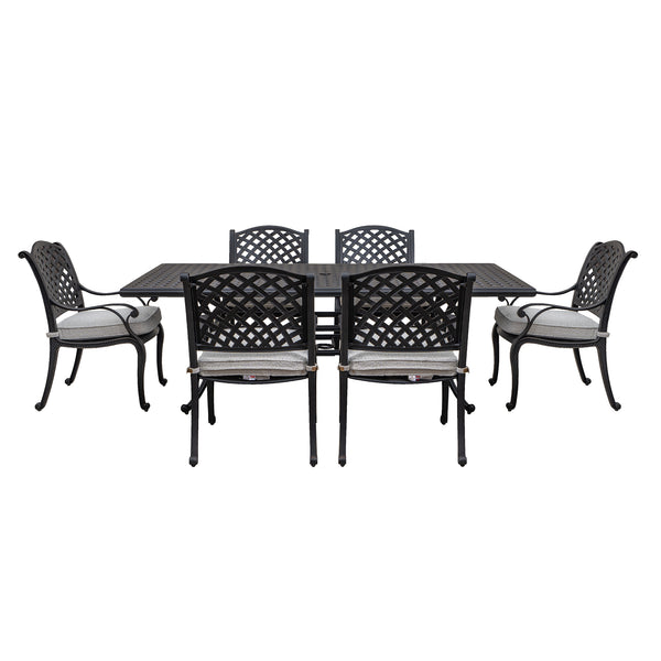 Sparta Stylish Outdoor 7-Piece Aluminum Dining Set with Cushion: Weather-Resistant, Classic, Durable and Comfortable Patio Furniture Set with Armchairs and Rectangle Table