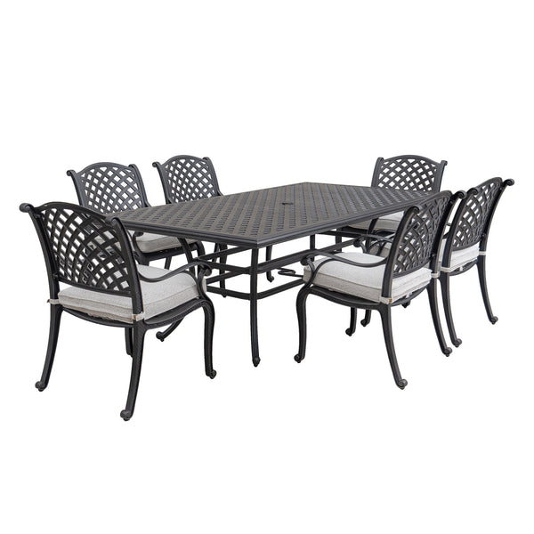 Sparta Stylish Outdoor 7-Piece Aluminum Dining Set with Cushion: Weather-Resistant, Classic, Durable and Comfortable Patio Furniture Set with Armchairs and Rectangle Table
