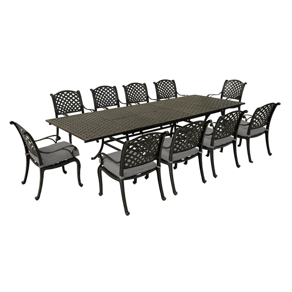 Sparta Stylish Outdoor 11-Piece Aluminum Rectangular Dining Set: Weather-Resistant, Rust-Proof and Durable Patio Furniture Set with 10 Cushion Dining Chairs and Extendable Table