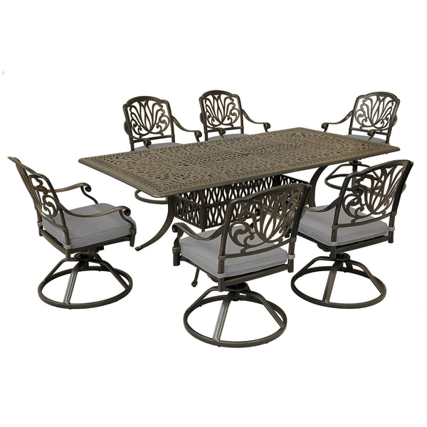 Sparta 7 Piece Aged Bronze Aluminum Rectangle Dining Set with 6 Cushioned Arm Dining Chairs