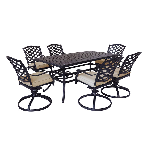 Florence Aluminum 7-Piece Set Rectangle Table, 6 Swivel Chairs