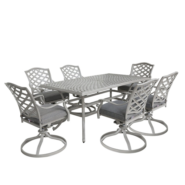 Florence Aluminum 7-Piece Set Rectangle Table, 6 Swivel Chairs