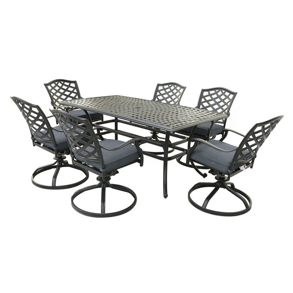 Florence Aluminum 7-Piece Set Rectangle Table, 6 Swivel Chairs
