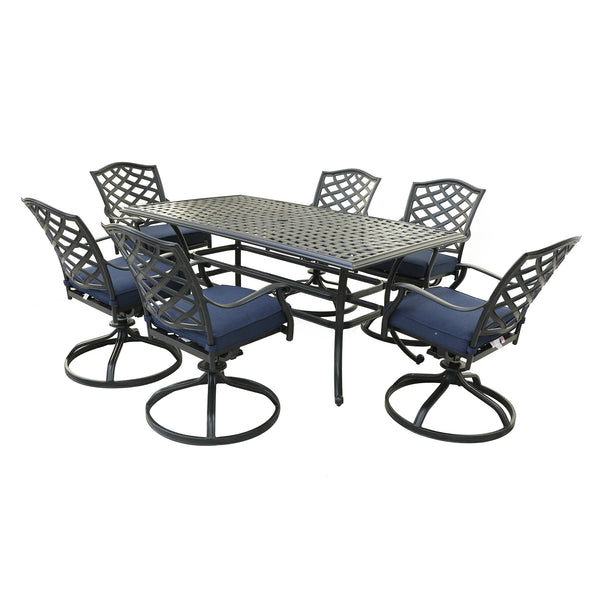 Florence Aluminum 7-Piece Set Rectangle Table, 6 Swivel Chairs