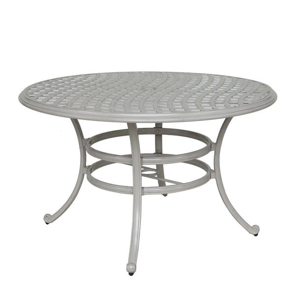 Florence Premium Aluminum 49"" Round Dining Table with Umbrella Hole: Weather-Resistant, Durable, Modern Outdoor Furniture for Patio and Garden