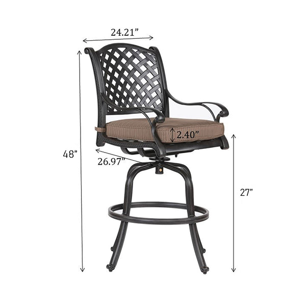 Sparta Cast Aluminum Counter Stool With Cushion, Set of 2
