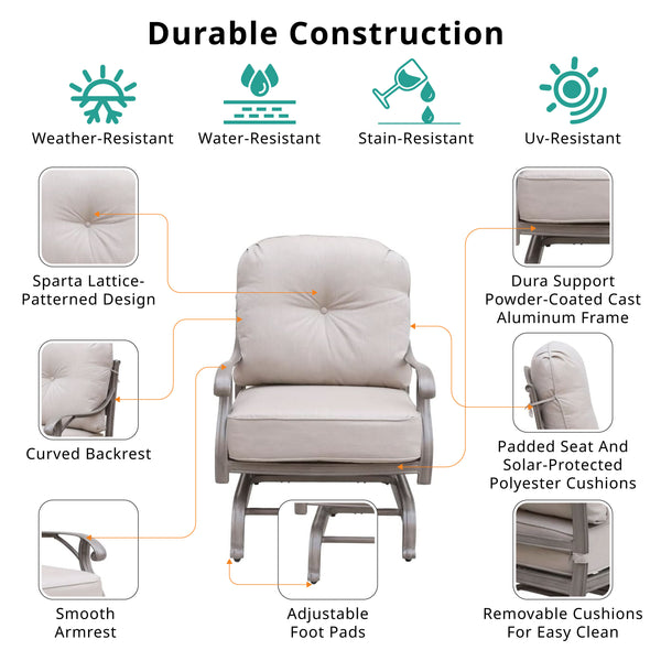 Sparta Stylish Outdoor Patio Aluminum Motion Club Chairs with Cushion: Durable, Weather-Resistant, Comfortable Lounge Chairs for Garden and Outdoor Spaces, Set of 2