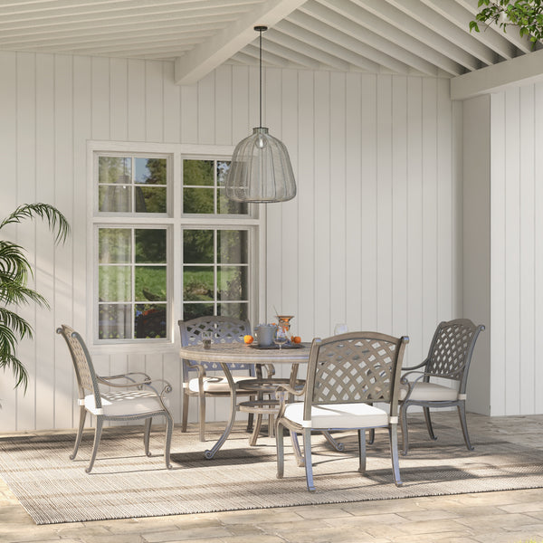 Sparta Stylish Outdoor 5-Piece Aluminum Dining Set with Cushion: Weather-Resistant, Classic, Durable and Comfortable Patio Furniture Set with Armchairs and Round Table