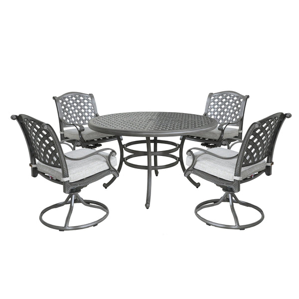 Sparta Stylish Outdoor 5-Piece Aluminum Dining Set with Cushion: Weather-Resistant, Classic, Durable and Comfortable Patio Furniture Set with Swivel Rockers and Round Table