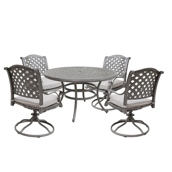 Sparta Stylish Outdoor 5-Piece Aluminum Dining Set with Cushion: Weather-Resistant, Classic, Durable and Comfortable Patio Furniture Set with Swivel Rockers and Round Table