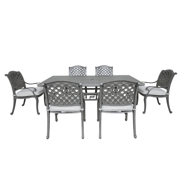Sparta Stylish Outdoor 7-Piece Aluminum Dining Set with Cushion: Weather-Resistant, Classic, Durable and Comfortable Patio Furniture Set with Armchairs and Rectangle Table