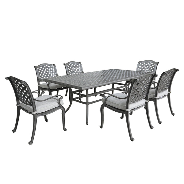 Sparta Stylish Outdoor 7-Piece Aluminum Dining Set with Cushion: Weather-Resistant, Classic, Durable and Comfortable Patio Furniture Set with Armchairs and Rectangle Table