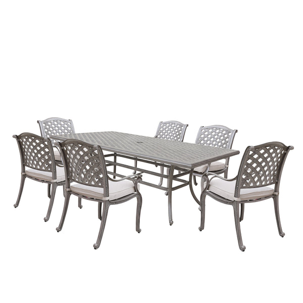 Sparta Stylish Outdoor 7-Piece Aluminum Dining Set with Cushion: Weather-Resistant, Classic, Durable and Comfortable Patio Furniture Set with Armchairs and Rectangle Table