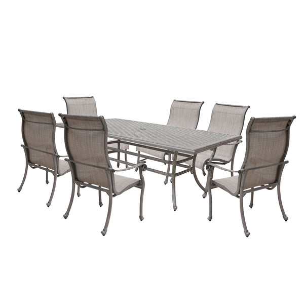 Sparta 7 Piece Aged Bronze Aluminum Rectangle Dining Set with 6 Sling Chairs