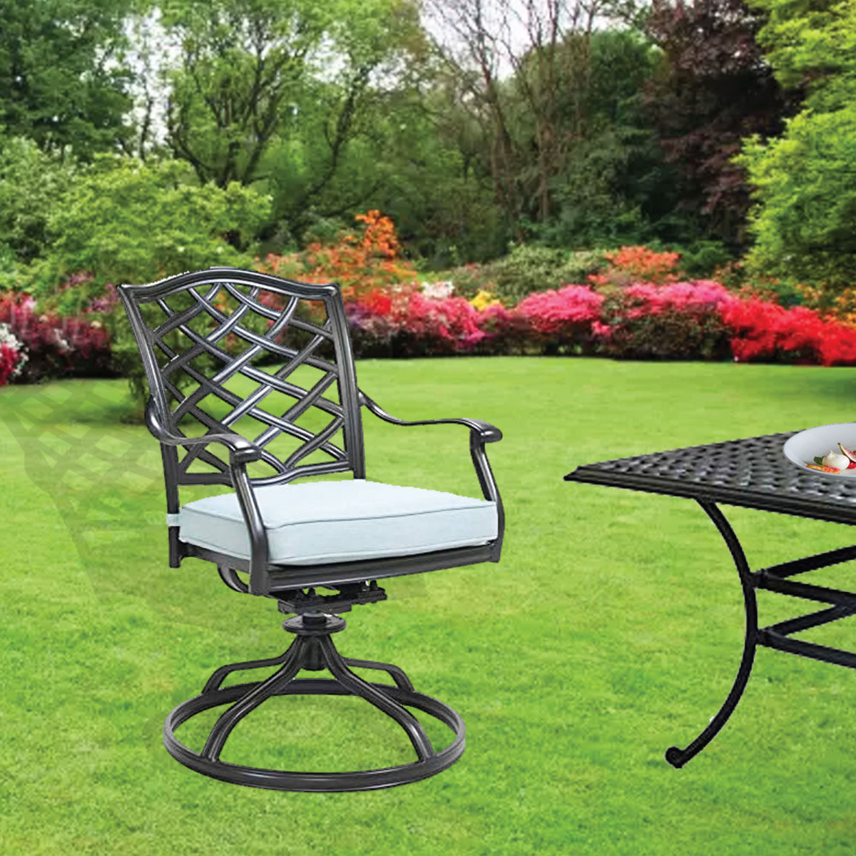 Florence Aluminum Swivel Dining Chairs with Cushion Modern Design Durable and All Weather Armchairs for Outdoor Patio and Garden Set of 2