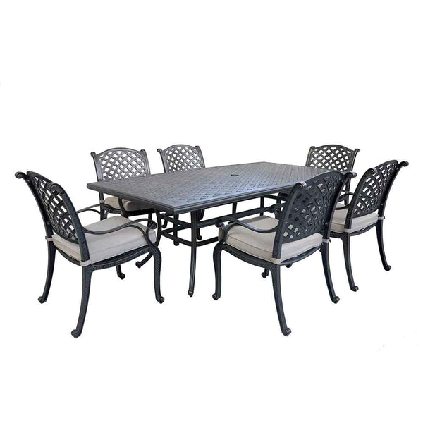 Sparta Stylish Outdoor 7-Piece Aluminum Dining Set with Cushion: Weather-Resistant, Classic, Durable and Comfortable Patio Furniture Set with Armchairs and Rectangle Table