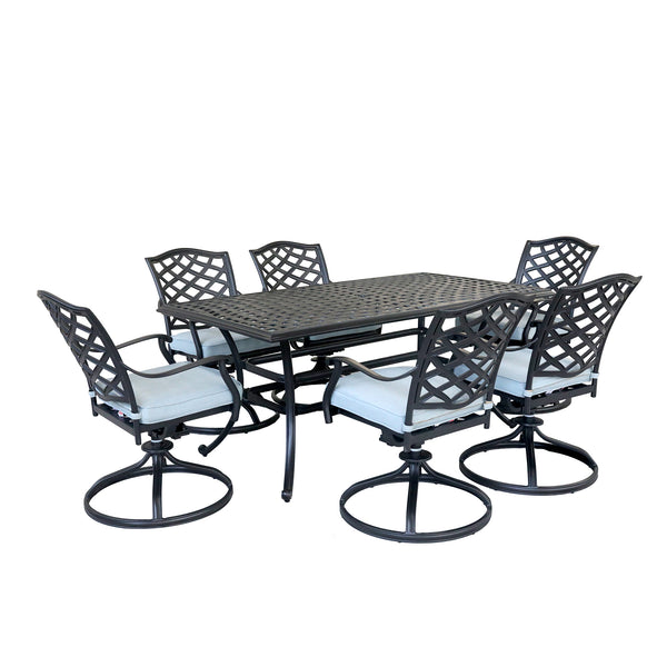 Florence Aluminum 7-Piece Set Rectangle Table, 6 Swivel Chairs