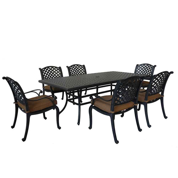 Sparta Stylish Outdoor 7-Piece Aluminum Dining Set with Cushion: Weather-Resistant, Classic, Durable and Comfortable Patio Furniture Set with Armchairs and Rectangle Table