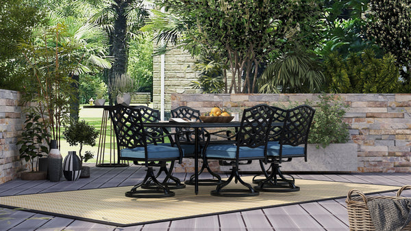 Florence Aluminum 7-Piece Set Rectangle Table, 6 Swivel Chairs