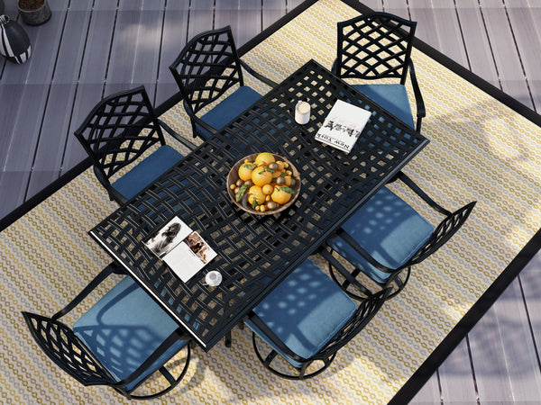 Florence Aluminum 7-Piece Set Rectangle Table, 6 Swivel Chairs
