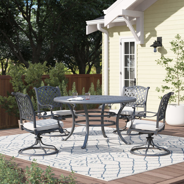 Sparta Stylish Outdoor 5-Piece Aluminum Dining Set with Cushion: Weather-Resistant, Classic, Durable and Comfortable Patio Furniture Set with Swivel Rockers and Round Table
