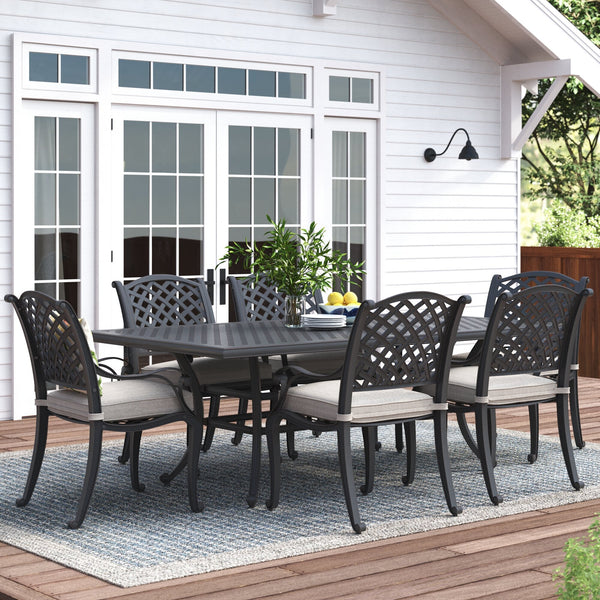 Sparta Stylish Outdoor 7-Piece Aluminum Dining Set with Cushion: Weather-Resistant, Classic, Durable and Comfortable Patio Furniture Set with Armchairs and Rectangle Table