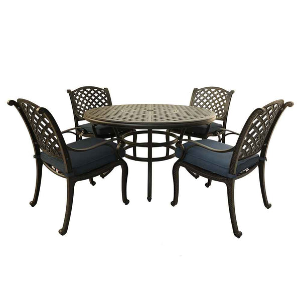 Sparta Stylish Outdoor 5-Piece Aluminum Dining Set with Cushion: Weather-Resistant, Classic, Durable and Comfortable Patio Furniture Set with Armchairs and Round Table