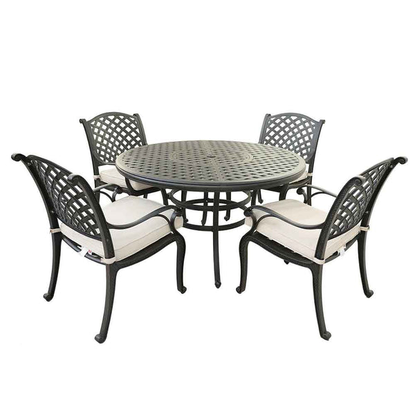 Sparta Stylish Outdoor 5-Piece Aluminum Dining Set with Cushion: Weather-Resistant, Classic, Durable and Comfortable Patio Furniture Set with Armchairs and Round Table
