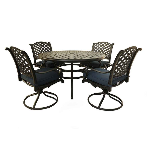 Sparta Stylish Outdoor 5-Piece Aluminum Dining Set with Cushion: Weather-Resistant, Classic, Durable and Comfortable Patio Furniture Set with Swivel Rockers and Round Table