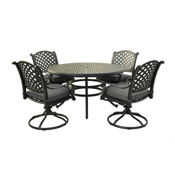 Sparta Stylish Outdoor 5-Piece Aluminum Dining Set with Cushion: Weather-Resistant, Classic, Durable and Comfortable Patio Furniture Set with Swivel Rockers and Round Table
