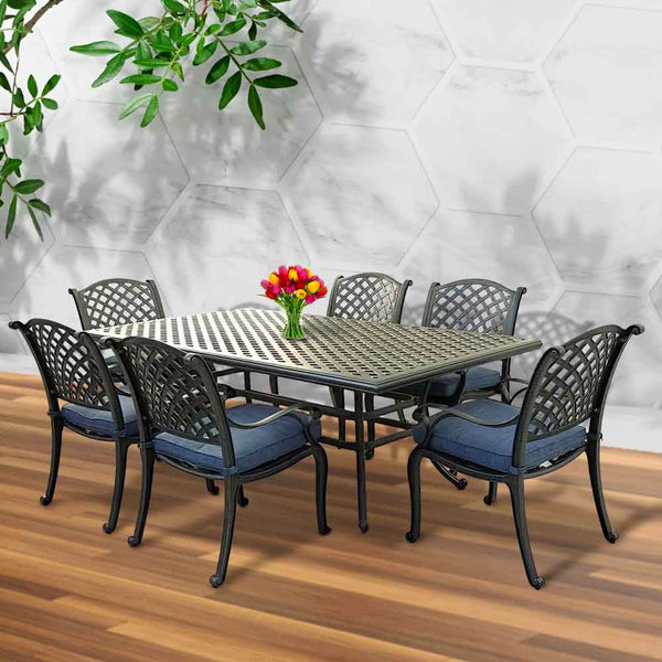 Sparta Stylish Outdoor 7-Piece Aluminum Dining Set with Cushion: Weather-Resistant, Classic, Durable and Comfortable Patio Furniture Set with Armchairs and Rectangle Table