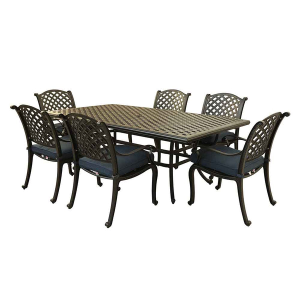 Sparta Stylish Outdoor 7-Piece Aluminum Dining Set with Cushion: Weather-Resistant, Classic, Durable and Comfortable Patio Furniture Set with Armchairs and Rectangle Table