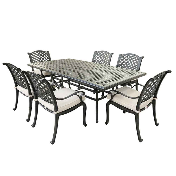 Sparta Stylish Outdoor 7-Piece Aluminum Dining Set with Cushion: Weather-Resistant, Classic, Durable and Comfortable Patio Furniture Set with Armchairs and Rectangle Table