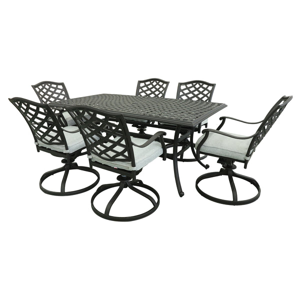 Florence Aluminum 7-Piece Set Rectangle Table, 6 Swivel Chairs