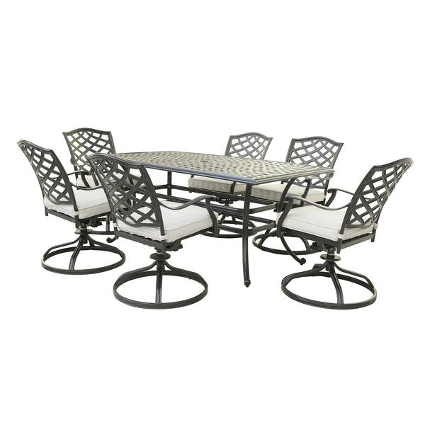 Florence Aluminum 7-Piece Set Rectangle Table, 6 Swivel Chairs