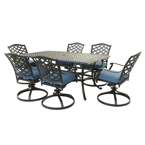 Florence Aluminum 7-Piece Set Rectangle Table, 6 Swivel Chairs