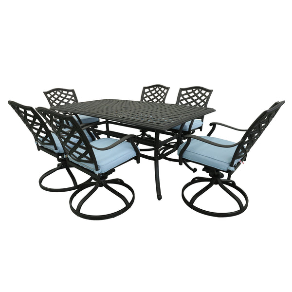 Florence Aluminum 7-Piece Set Rectangle Table, 6 Swivel Chairs