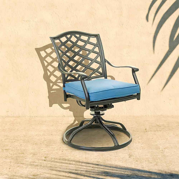 Florence Aluminum Swivel Dining Chairs with Cushion - Modern Design, Durable and All-Weather Armchairs for Outdoor, Patio, and Garden, Set of 2