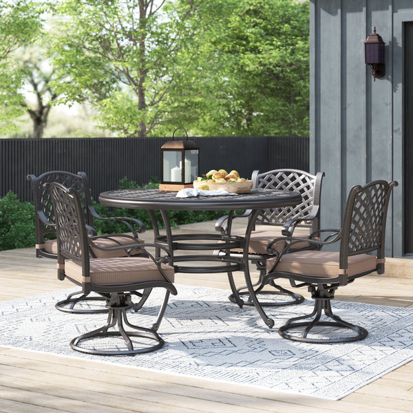 Sparta Stylish Outdoor 5-Piece Aluminum Dining Set with Cushion: Weather-Resistant, Classic, Durable and Comfortable Patio Furniture Set with Swivel Rockers and Round Table