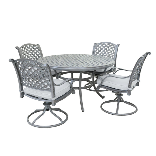 Sparta Stylish Outdoor 5-Piece Aluminum Dining Set with Cushion: Weather-Resistant, Classic, Durable and Comfortable Patio Furniture Set with Swivel Rockers and Round Table