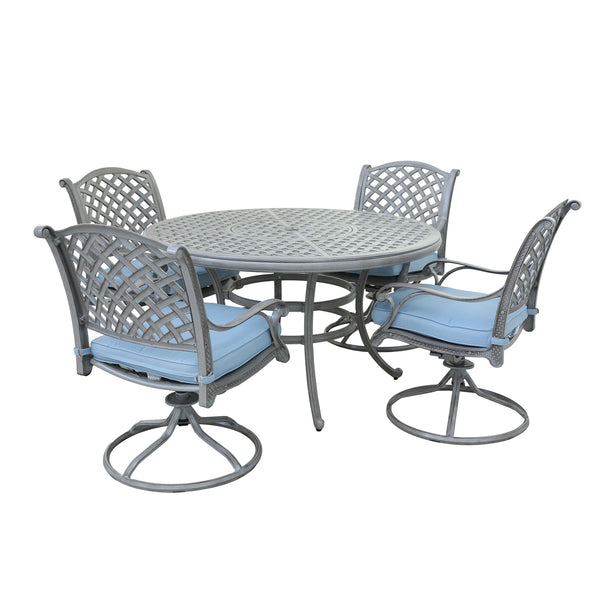 Sparta Stylish Outdoor 5-Piece Aluminum Dining Set with Cushion: Weather-Resistant, Classic, Durable and Comfortable Patio Furniture Set with Swivel Rockers and Round Table