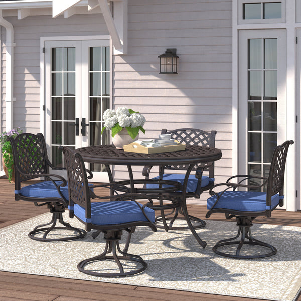 Sparta Stylish Outdoor 5-Piece Aluminum Dining Set with Cushion: Weather-Resistant, Classic, Durable and Comfortable Patio Furniture Set with Swivel Rockers and Round Table